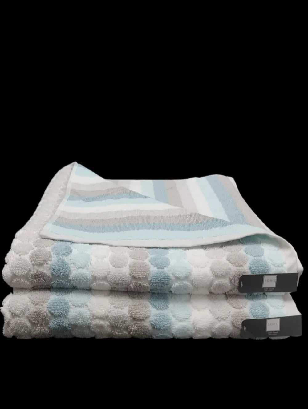 8pc Soho Living Bath Hand Washcloth Striped Dot Aqua Blue Gray Towel Set New
